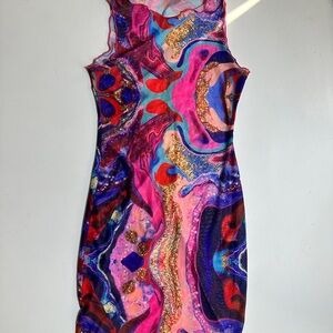 Mesh Colorful Abstract Women's Mini Dress